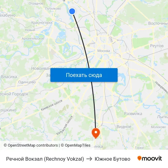 Речной Вокзал (Rechnoy Vokzal) to Южное Бутово map
