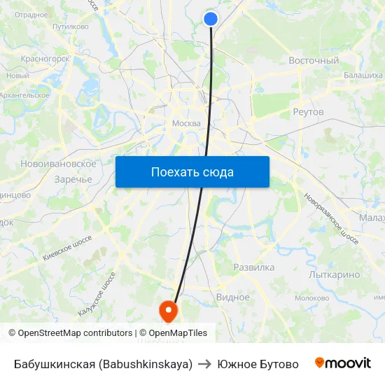 Бабушкинская (Babushkinskaya) to Южное Бутово map