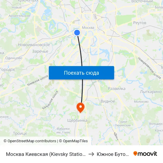 Москва Киевская (Kievsky Station) to Южное Бутово map