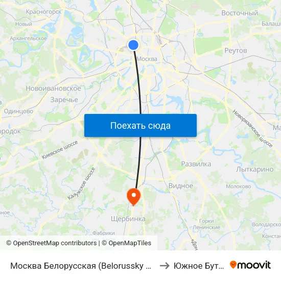 Москва Белорусская (Belorussky Station) to Южное Бутово map