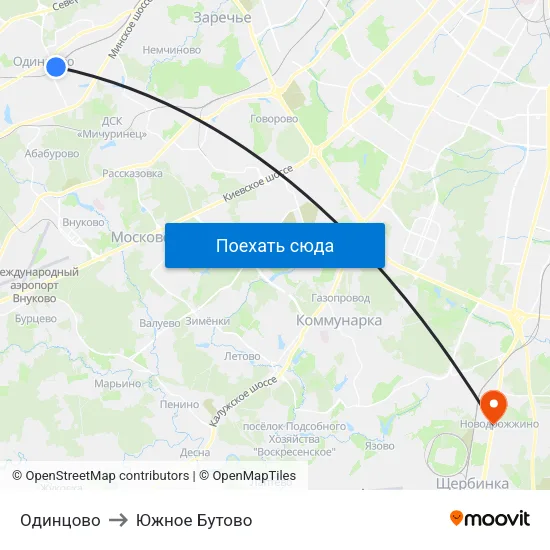 Одинцово to Южное Бутово map