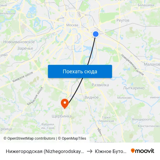 Нижегородская (Nizhegorodskaya) to Южное Бутово map
