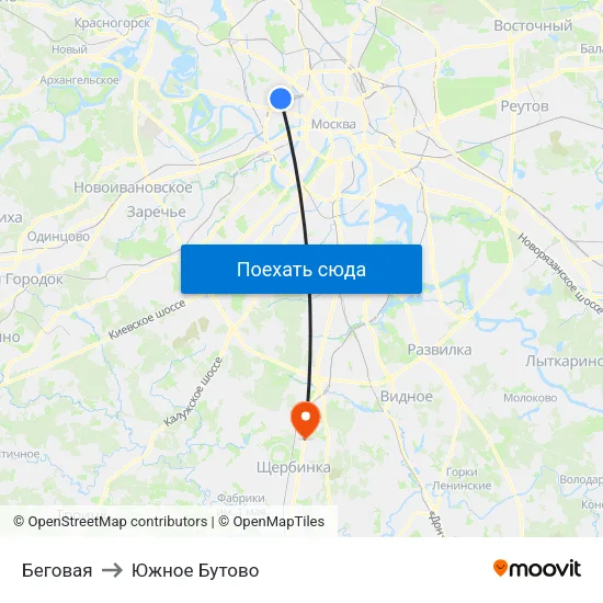 Беговая to Южное Бутово map