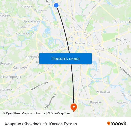 Ховрино (Khovrino) to Южное Бутово map