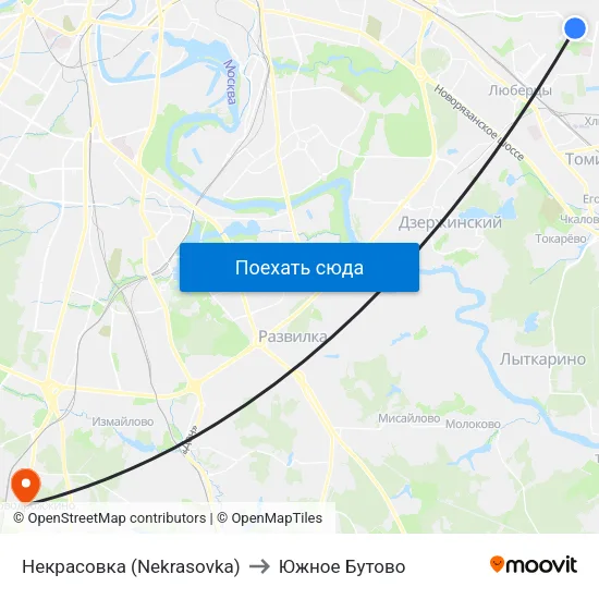 Некрасовка (Nekrasovka) to Южное Бутово map