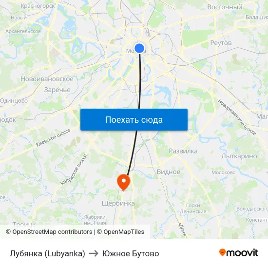 Лубянка (Lubyanka) to Южное Бутово map