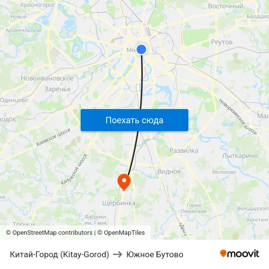 Китай-Город (Kitay-Gorod) to Южное Бутово map