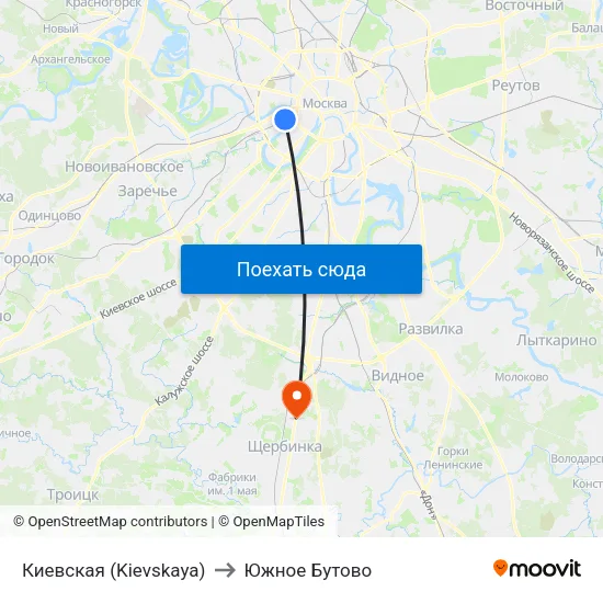 Киевская (Kievskaya) to Южное Бутово map