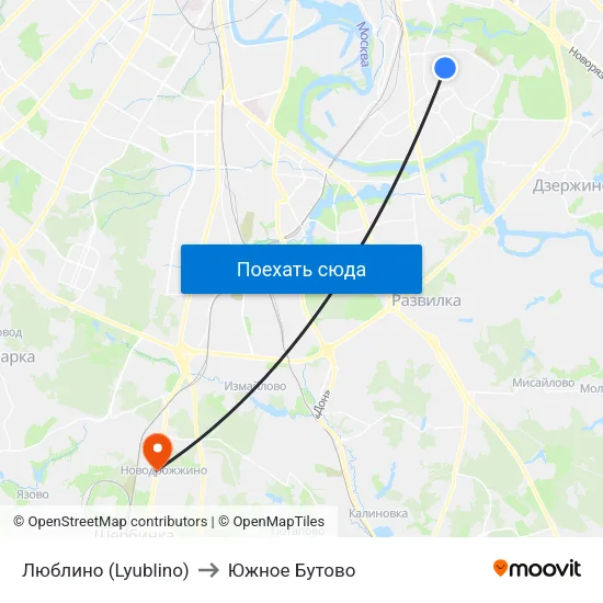 Люблино (Lyublino) to Южное Бутово map