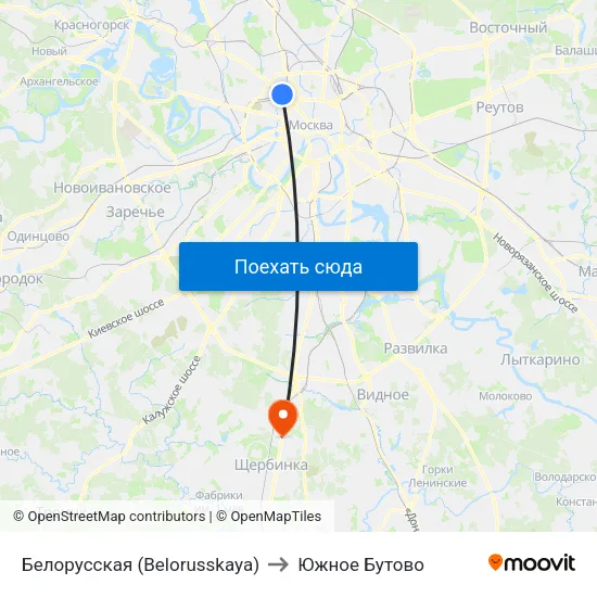 Белорусская (Belorusskaya) to Южное Бутово map