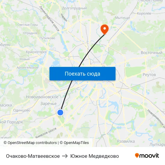 Очаково-Матвеевское to Южное Медведково map