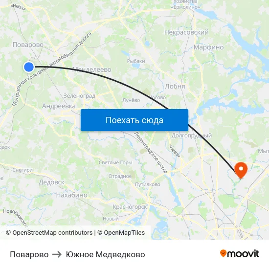 Поварово to Южное Медведково map