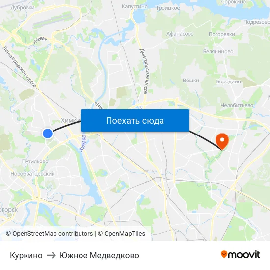 Куркино to Южное Медведково map