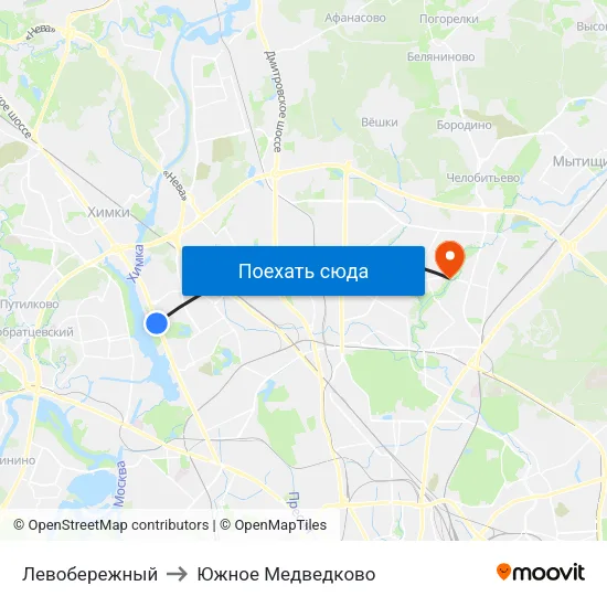 Левобережный to Южное Медведково map