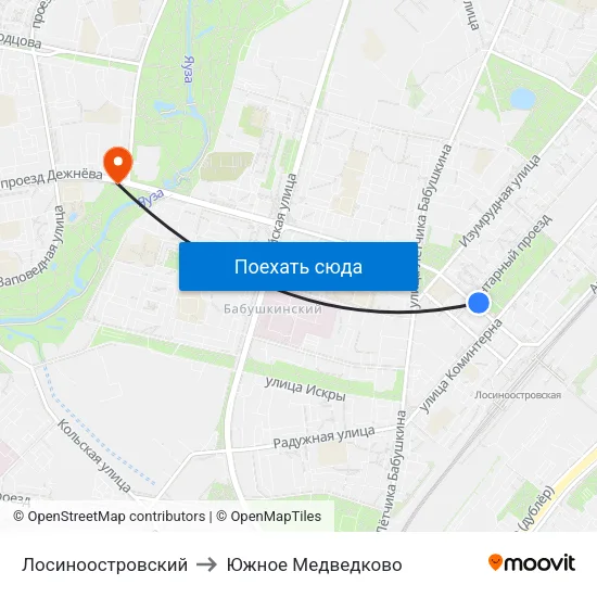 Лосиноостровский to Южное Медведково map