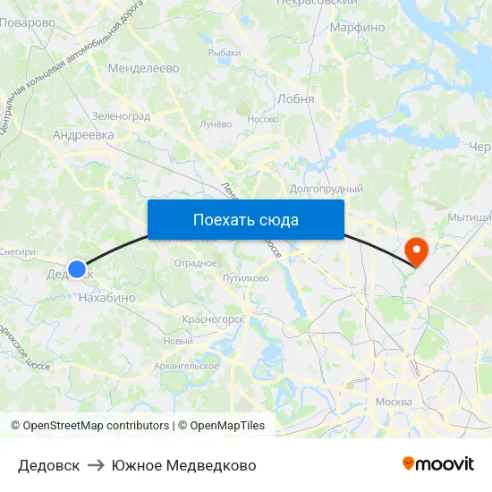Дедовск to Южное Медведково map