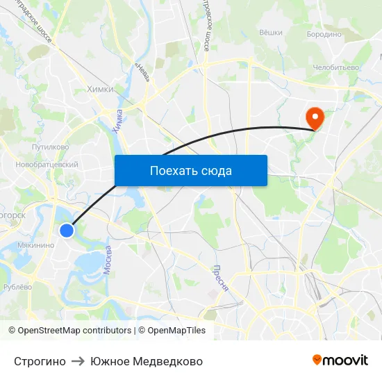 Строгино to Южное Медведково map