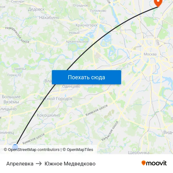 Апрелевка to Южное Медведково map