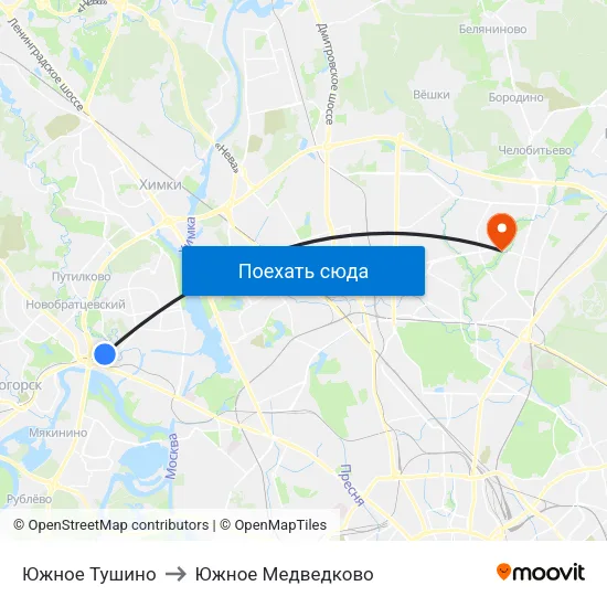 Южное Тушино to Южное Медведково map