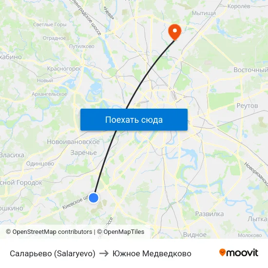 Саларьево (Salaryevo) to Южное Медведково map