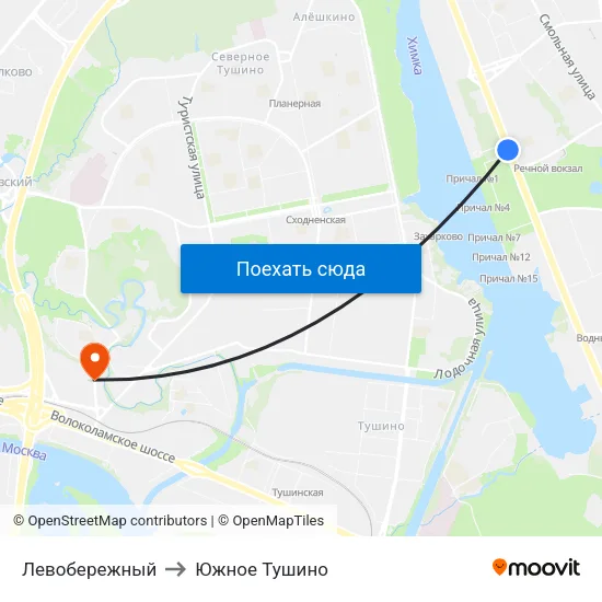 Левобережный to Южное Тушино map