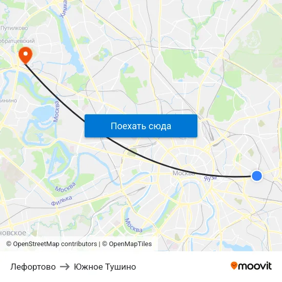 Лефортово to Южное Тушино map