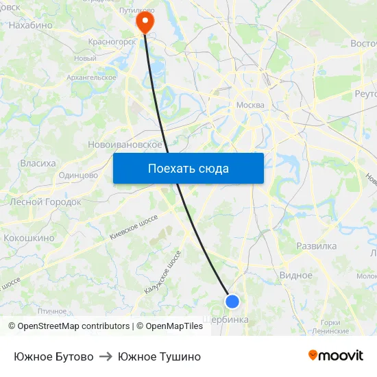 Южное Бутово to Южное Тушино map
