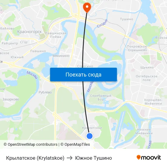 Крылатское (Krylatskoe) to Южное Тушино map