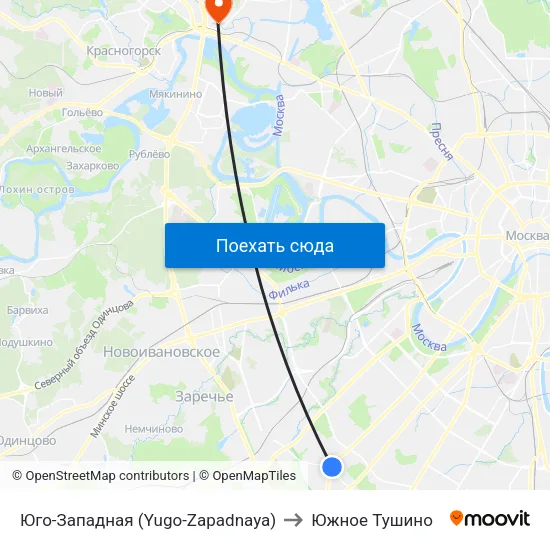 Юго-Западная (Yugo-Zapadnaya) to Южное Тушино map