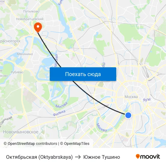Октябрьская (Oktyabrskaya) to Южное Тушино map