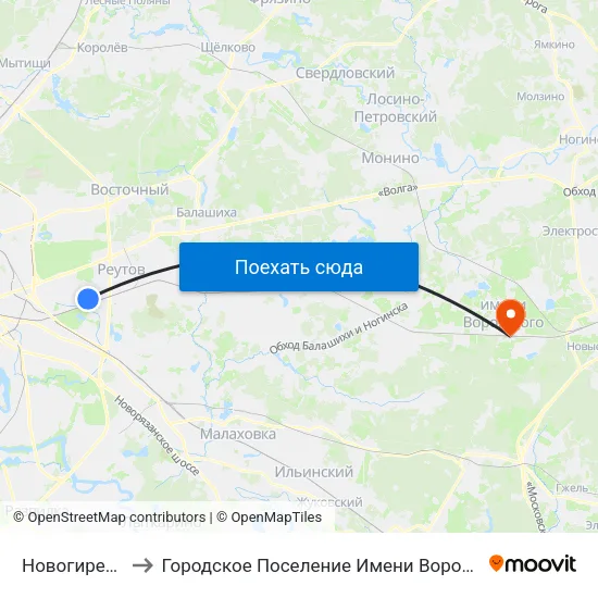 Новогиреево to Городское Поселение Имени Воровского map