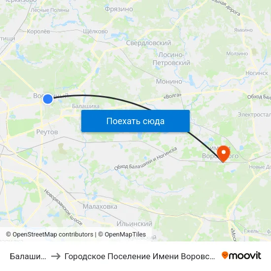 Балашиха to Городское Поселение Имени Воровского map