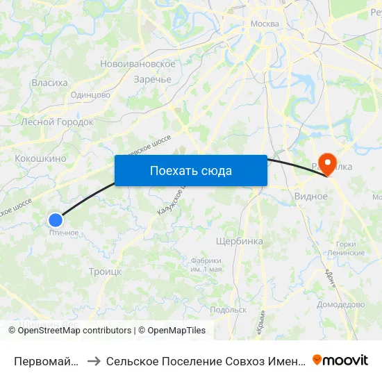 Первомайское to Сельское Поселение Совхоз Имени Ленина map