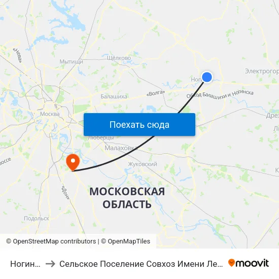 Ногинск to Сельское Поселение Совхоз Имени Ленина map