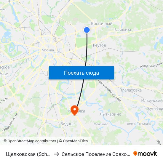 Щелковская (Schelkovskaya) to Сельское Поселение Совхоз Имени Ленина map