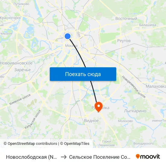 Новослободская (Novoslobodskaya) to Сельское Поселение Совхоз Имени Ленина map