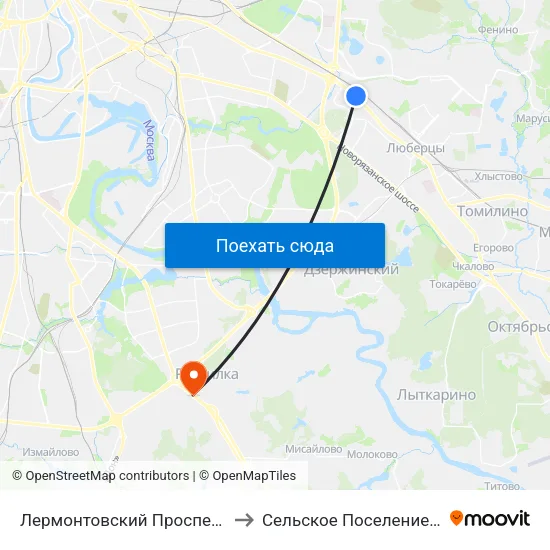 Лермонтовский Проспект (Lermontovsky Prospekt) to Сельское Поселение Совхоз Имени Ленина map