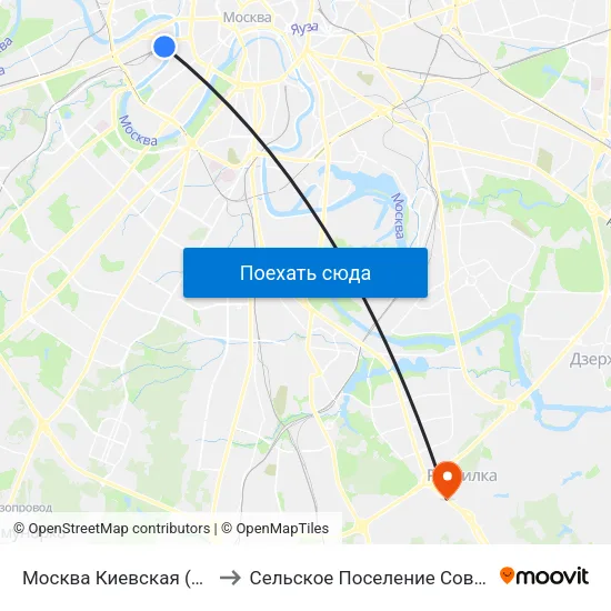 Москва Киевская (Kievsky Station) to Сельское Поселение Совхоз Имени Ленина map