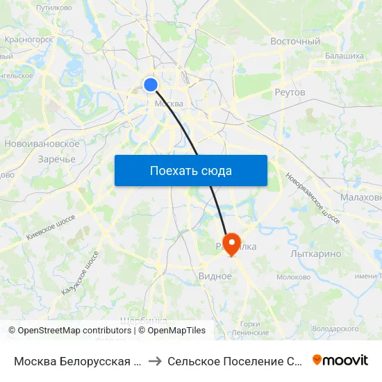 Москва Белорусская (Belorussky Station) to Сельское Поселение Совхоз Имени Ленина map