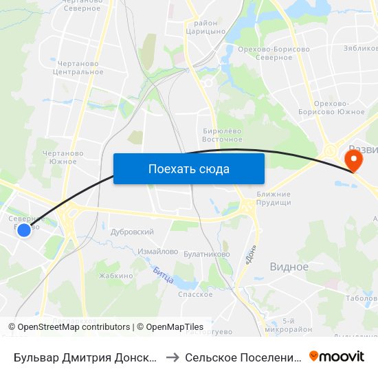 Бульвар Дмитрия Донского (Bulvar Dmitriya Donskogo) to Сельское Поселение Совхоз Имени Ленина map