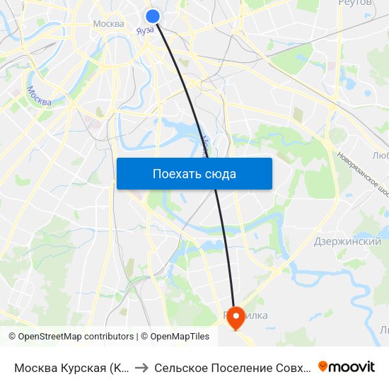 Москва Курская (Kursky Station) to Сельское Поселение Совхоз Имени Ленина map