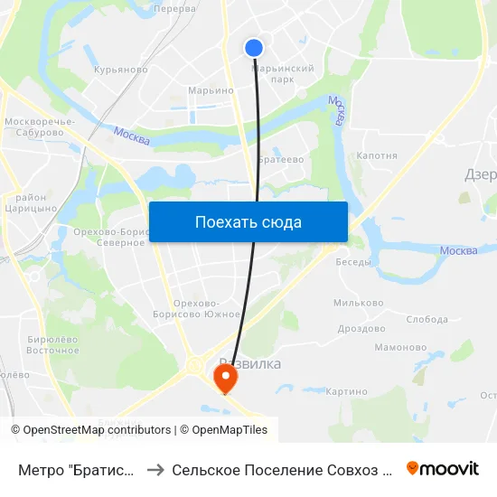 Метро "Братиславская" to Сельское Поселение Совхоз Имени Ленина map