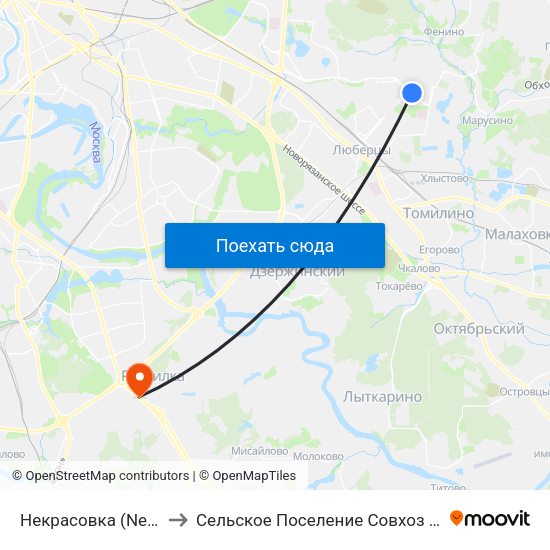 Некрасовка (Nekrasovka) to Сельское Поселение Совхоз Имени Ленина map