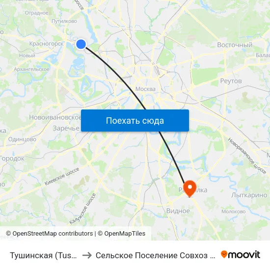 Тушинская (Tushinskaya) to Сельское Поселение Совхоз Имени Ленина map