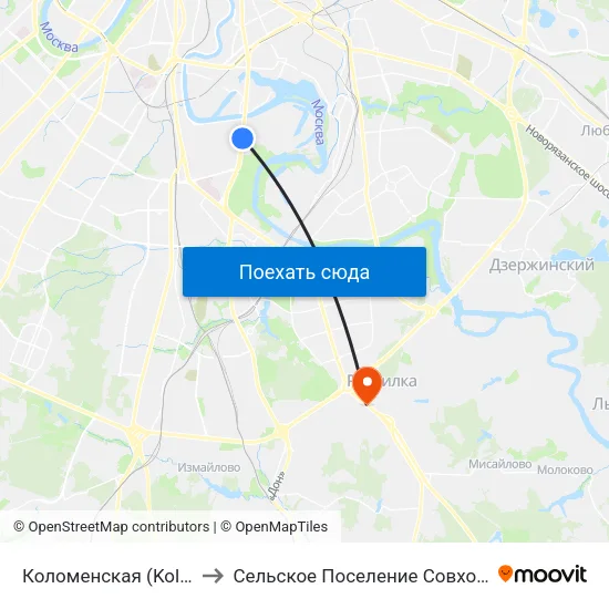 Коломенская (Kolomenskaya) to Сельское Поселение Совхоз Имени Ленина map