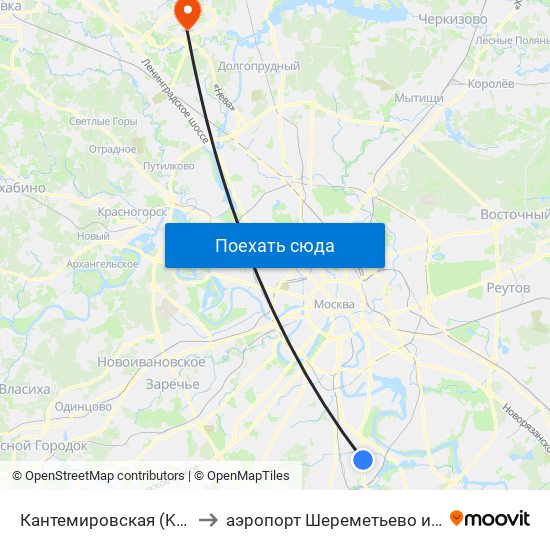 Кантемировская (Kantemirovskaya) to аэропорт Шереметьево имени А.С. Пушкина map