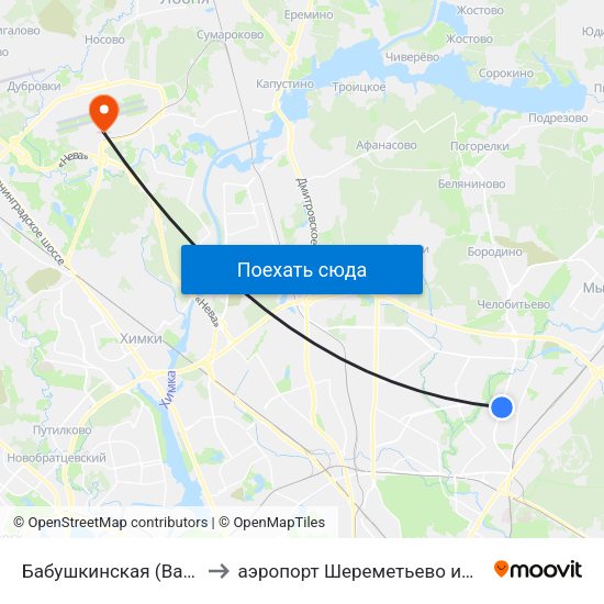 Бабушкинская (Babushkinskaya) to аэропорт Шереметьево имени А.С. Пушкина map