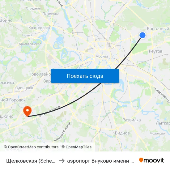 Щелковская (Schelkovskaya) to аэропорт Внуково имени А.Н. Туполева map