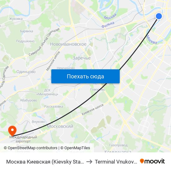 Москва Киевская (Kievsky Station) to Terminal Vnukovo-3 map