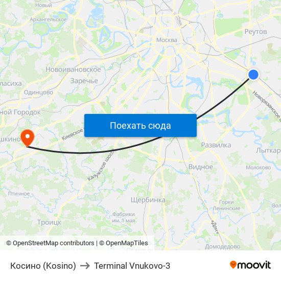Косино (Kosino) to Terminal Vnukovo-3 map